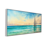 Floating Framed Canvas Wall Painting Of Yacht On Island In Turquoise Sea