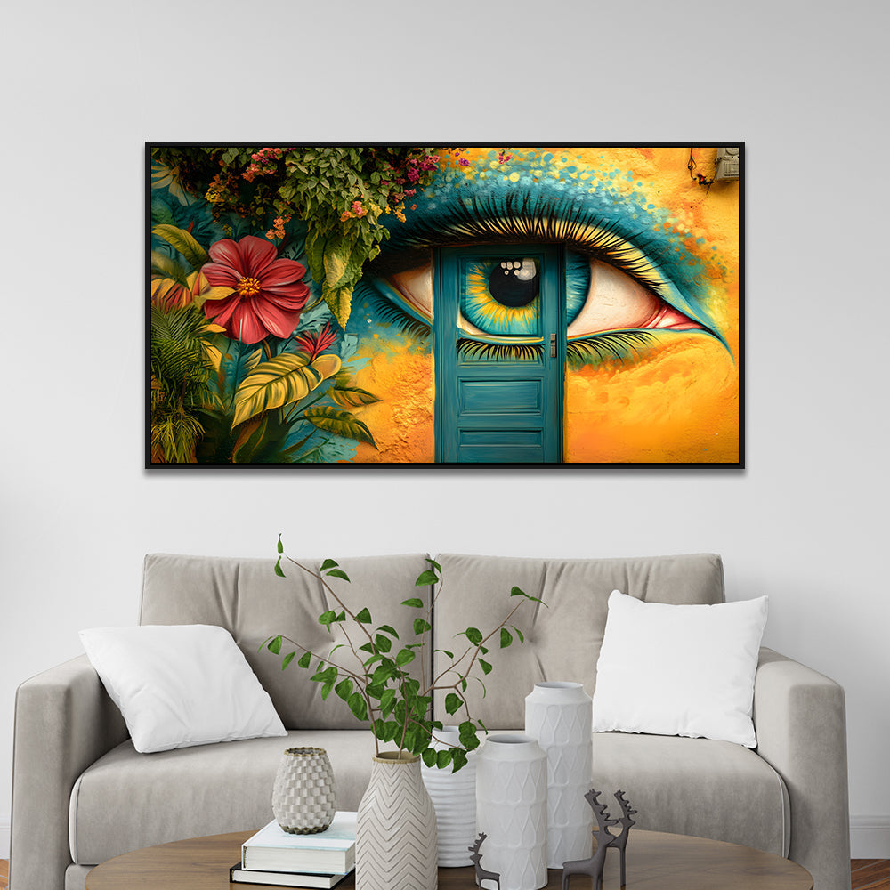 Beautiful Canvas Wall Painting of Bloom Flower Around Colorful Eye