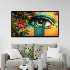 Beautiful Canvas Wall Painting of Bloom Flower Around Colorful Eye