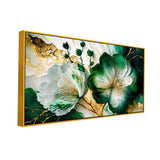 Beautiful Modern Golden Floral Canvas Wall Painting on Green Background