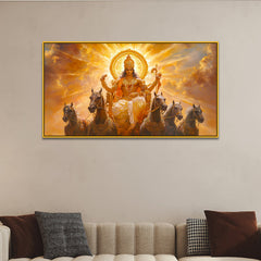 Sacred Hindu Sun God Surya Floating Framed Canvas Wall Painting