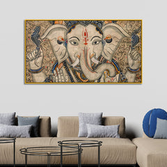 Traditional Lord Ganesha Vintage Traditional Madhubani Canvas Wall Painting