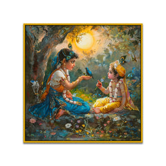 Radha Krishna Canvas Wall Painting with Floating Frame