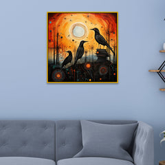 Abstract Crow Wall Decorative Art with Cosmic Sunset Background Canvas Painting