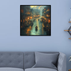 Venetian Night Canal Cityscape Canvas Wall Painting