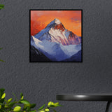 Bold Mountain Square Canvas Wall Painting with Fiery Sunset