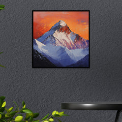 Bold Mountain Square Canvas Wall Painting with Fiery Sunset