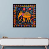 Colorful Indian Elephant Folk Art Canvas Wall Painting with Floating Frame