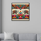 Colorful Indian Traditional Folk Art Elephant & Lotus Canvas Wall Painting