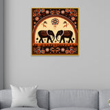 Traditional Twin Elephants Indian Tribal-Inspired Folk Art Canvas Painting