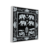 Monochrome Indian Folk Art Canvas Painting with Floating Frame