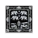 Monochrome Indian Folk Art Canvas Painting with Floating Frame