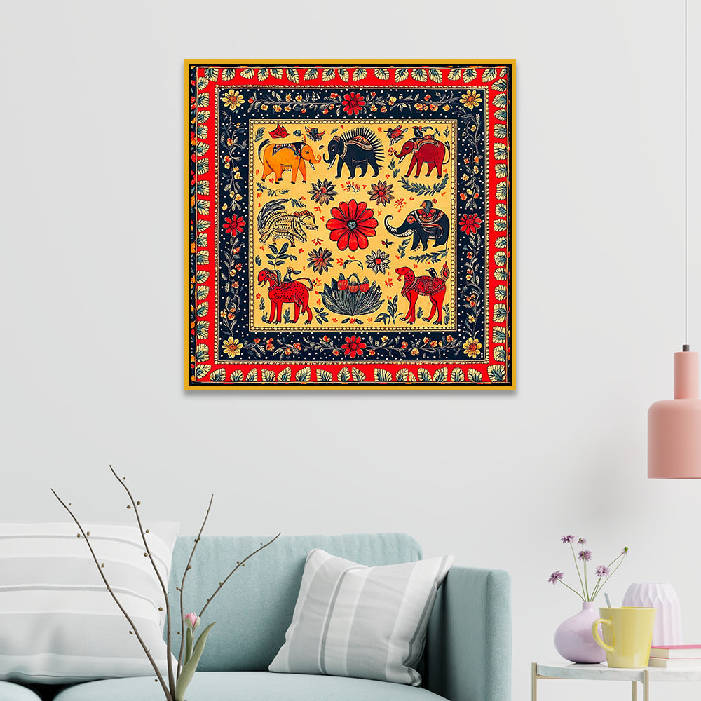 Traditional Madhubani Folk Art Canvas Painting for Home and Office Décor