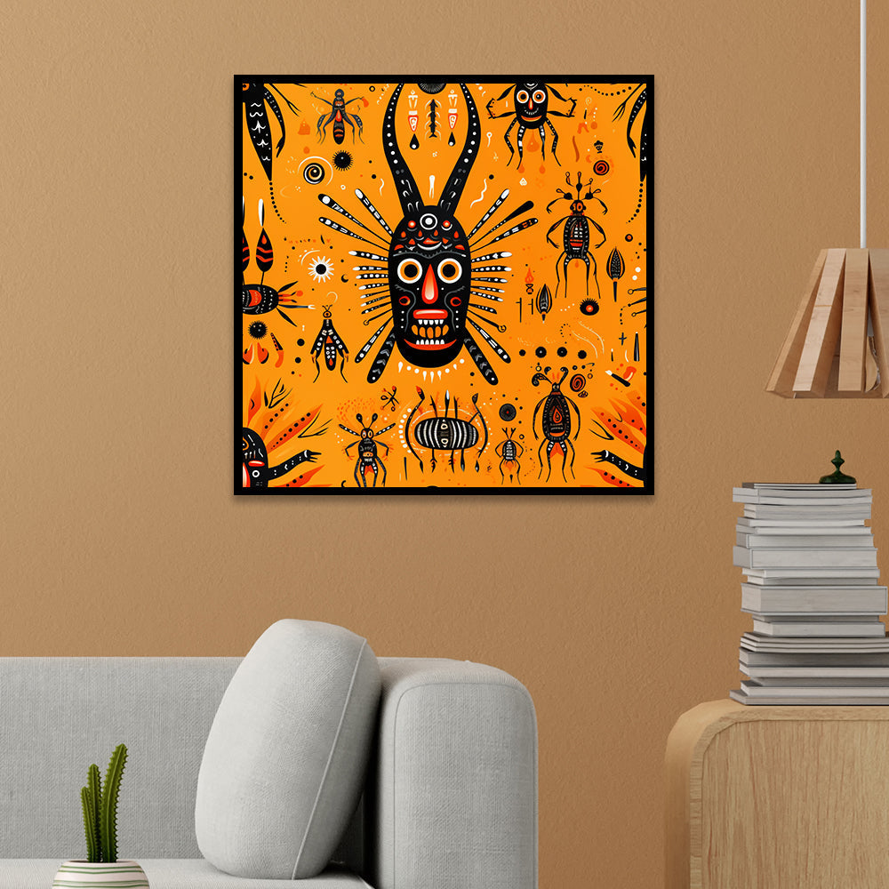 Tribal Mask Bold Abstract Tribal-Inspired Canvas Wall Painting
