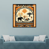 Tribal Elephant African-Inspired Folk Art Canvas Wall Painting