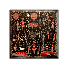 Traditional Warli Tribal Folk Art Canvas Wall Painting