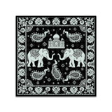 Mughal-Inspired Elephant & Paisley Art with Taj Mahal Motif Canvas Wall Painting