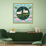 Traditional Pichwai Canvas Painting of Cows with Lotus Flowers