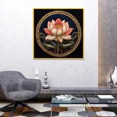 Pink Lotus Flower Canvas Painting Vastu Shastra With Frame
