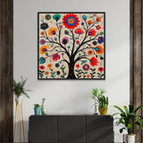 Indian Colorful Madhubani Canvas Painting Art with Detailed Floral Patterns