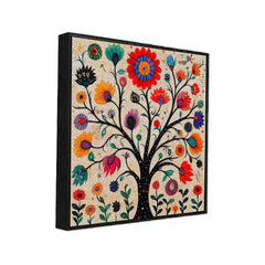 Indian Colorful Madhubani Canvas Painting Art with Detailed Floral Patterns