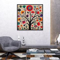 Indian Colorful Madhubani Canvas Painting Art with Detailed Floral Patterns