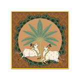 Pichwai Canvas Painting with Traditional Floral and Cow Designs