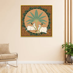 Pichwai Canvas Painting with Traditional Floral and Cow Designs