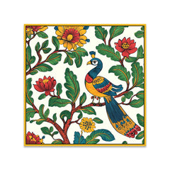Peacock Modern Art Multicolor Square Canvas Wall Painting