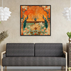 Vibrant Blue & Gold Square Peacock Painting for Home Décor