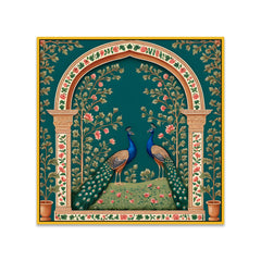 Blue & Gold Peacock Couple Square Vastu Canvas Wall Painting