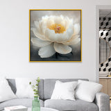 Luxurious Canvas Painting of 3d White Flower with Yellow Petals