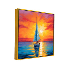 Abstract Sunset Sailing Boat Canvas Painting for Wall Decoration