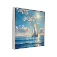 Blue Ocean Sailboat on the Water with Sunny Sky Canvas Wall Painting