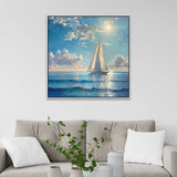 Blue Ocean Sailboat on the Water with Sunny Sky Canvas Wall Painting