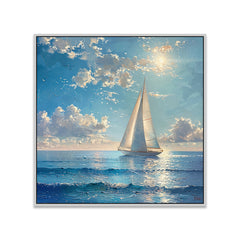 Blue Ocean Sailboat on the Water with Sunny Sky Canvas Wall Painting