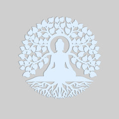 Meditating Lord Buddha Art Backlit Wooden Wall Hanging with LED Night Light Walnut Finish