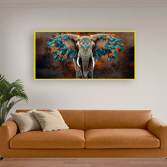 Elephant Tusks with White Feathers Wall Art| Size 2x4 Feet