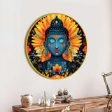Spiritual Golden Gautam Buddha Lotus Round Wall Painting