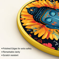 Spiritual Golden Gautam Buddha Lotus Round Wall Painting