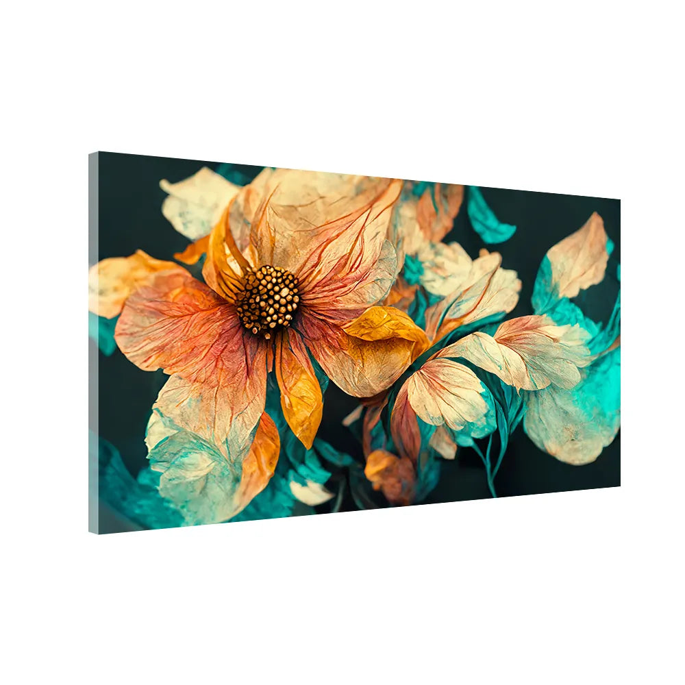 Golden Bloom Abstract Flower Art | Luxury Floral Canvas Print