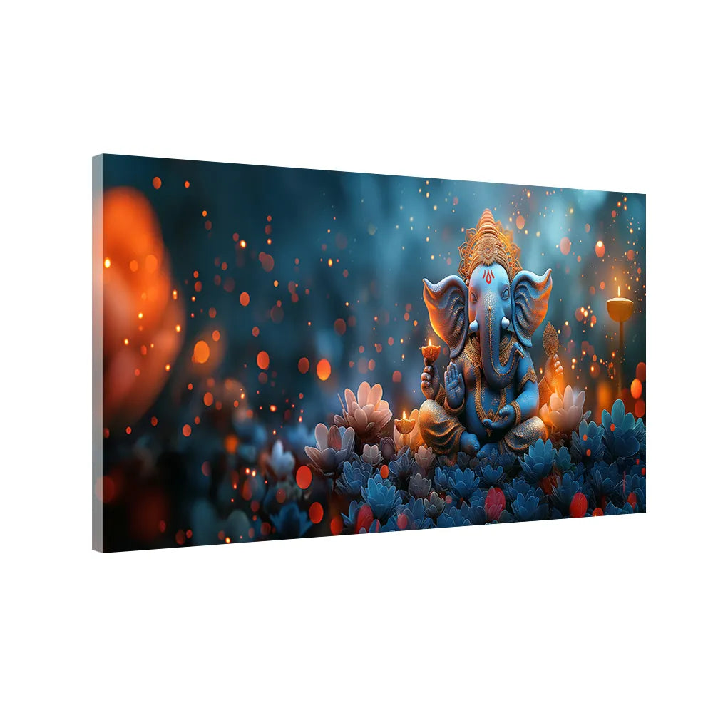 Meditating Ganesha Canvas Art | Peaceful Divine Wall Painting