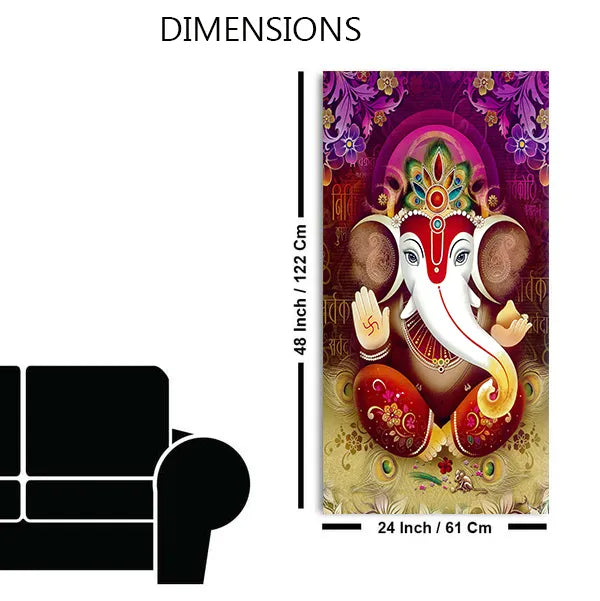 Ganesh Ji Canvas Painting for Home & Office Wall Décor | Brings Prosperity & Positivity | Divine Art – Size 2x4 Feet