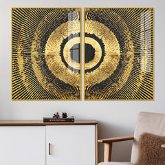 Golden 3D Pattern Acrylic Floating Wall Painting Set of 2