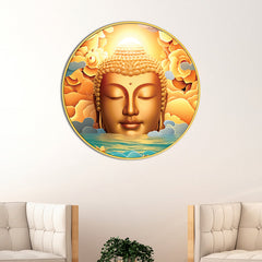 Golden Gautam Buddha Premium Round Wall Painting