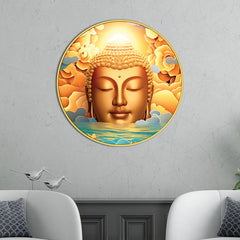 Golden Gautam Buddha Premium Round Wall Painting