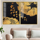 Golden Butterflies Flying Acrylic Floating Wall Painting Set of 2
