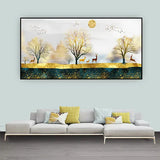Forest Path with Deer | Scenic Nature Canvas Painting