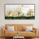 Forest Path with Deer | Scenic Nature Canvas Painting