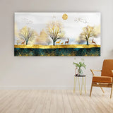 Forest Path with Deer | Scenic Nature Canvas Painting